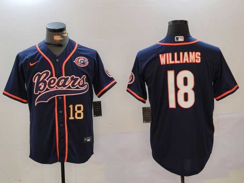 Men%27s Chicago Bears #18 Caleb Williams Navy Throwback With Patch Cool Base Stitched Baseball Jerseys